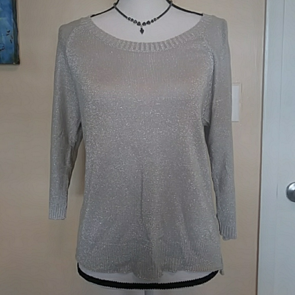 Joseph A Women Silver Metallic Lightweight Sweater